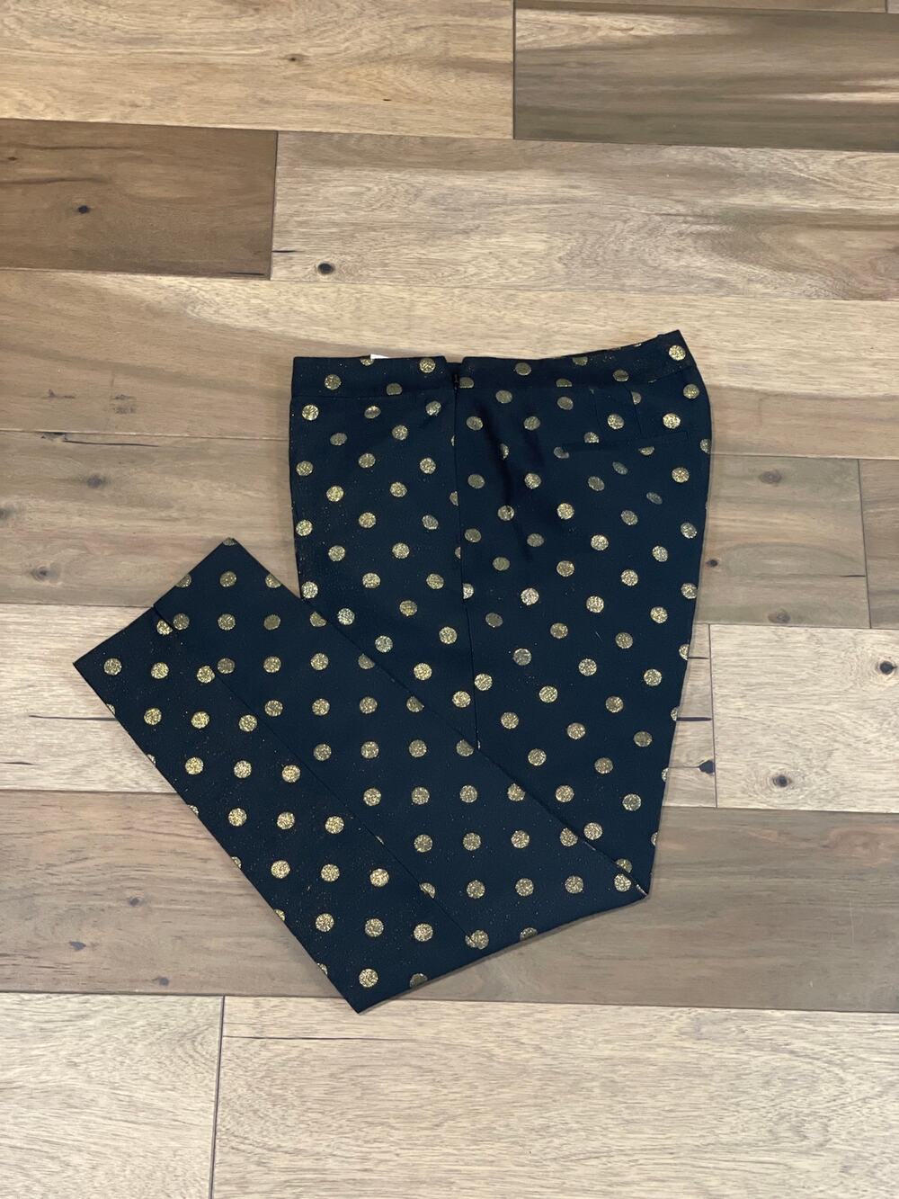 Talbots RSVP Pants Size 10 Black Gold Polka Dot Cotton Side Zip New Without Tag